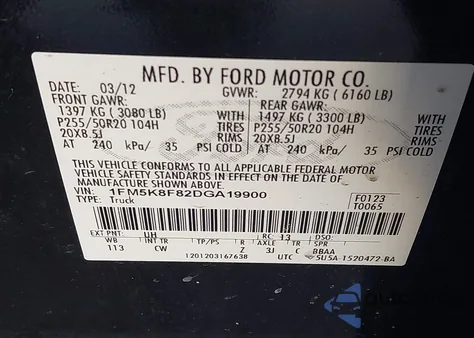 2013 Ford Explorer Limited z USA, uszkodzony, nr VIN 1FM5K8F82DGA19900